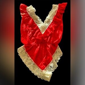 Vintage lingerie red one piece size large beautiful lace lined sleeves and legs